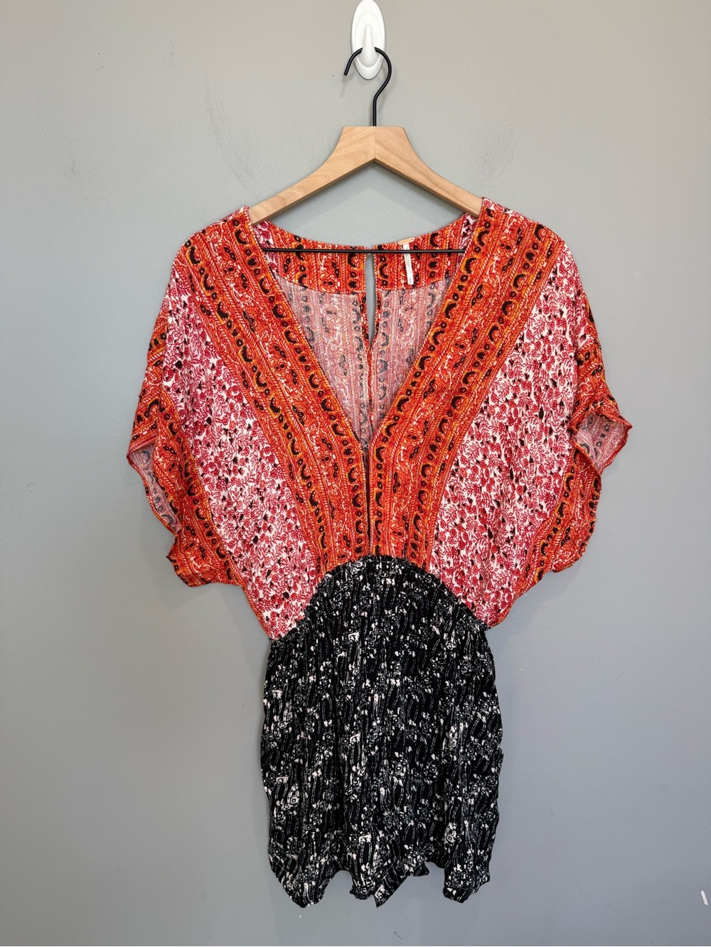 Free People Arizona Romper Boho Mixed Print Red Black Size S
